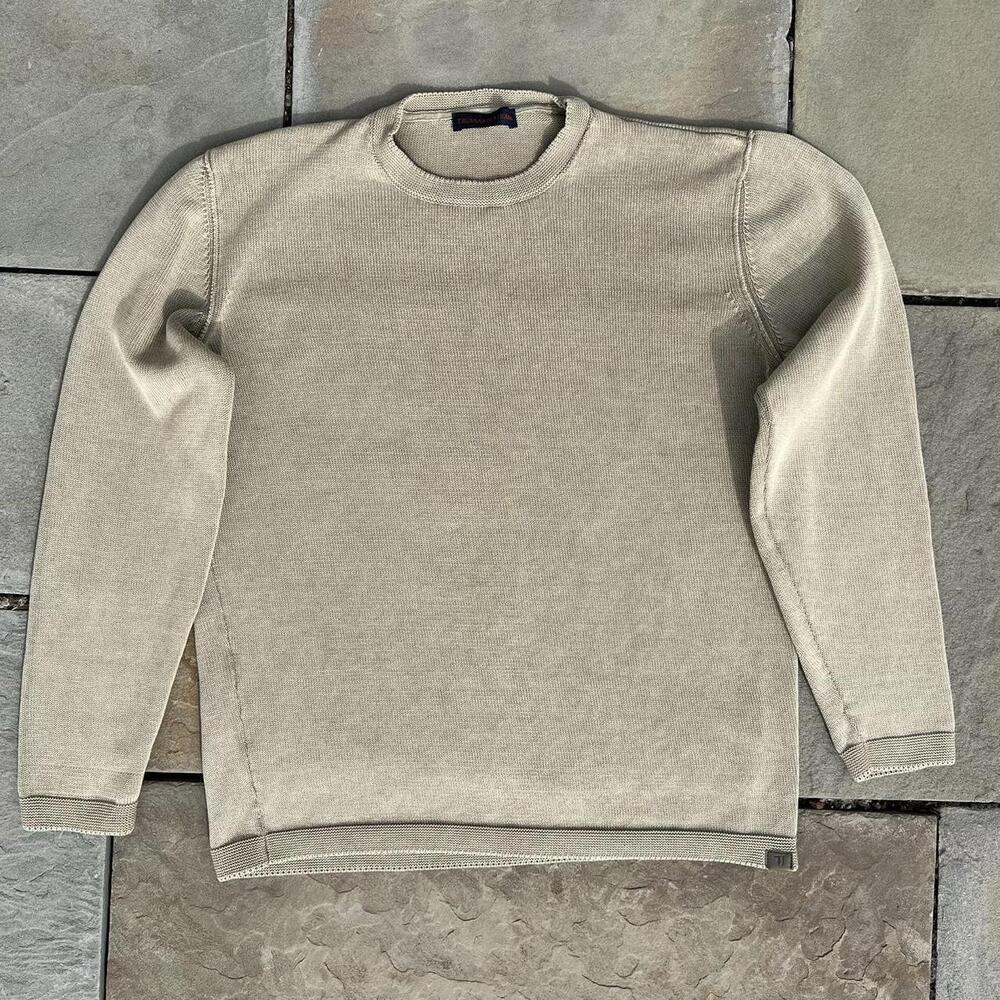 Garment Dyed Tan Knit Crewneck Sweater